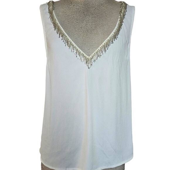 V Neck Blouse with Beaded Detail Size Medium - Picture 1 of 4